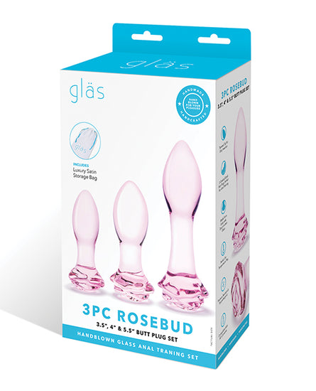 Glas 3 pc Rosebud Butt Plug Set - Pink - Empower Pleasure