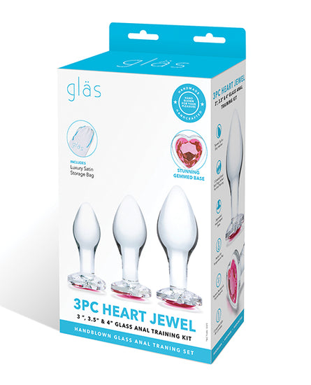 Glas 3 pc Heart Jewel Glass Anal Training Kit - Empower Pleasure