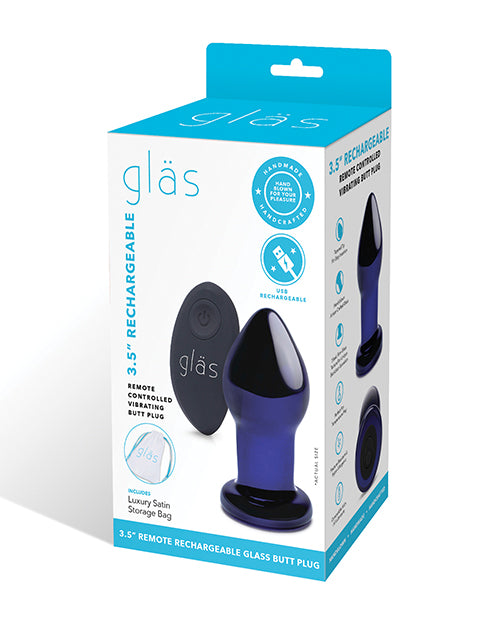 Glas 3.5" Rechargeable Vibrating Butt Plug - Blue - Empower Pleasure