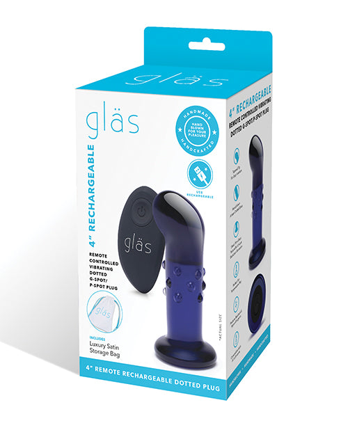 Glas 4" Rechargeable Vibrating Dotted G Spot/P Spot Plug - Blue - Empower Pleasure