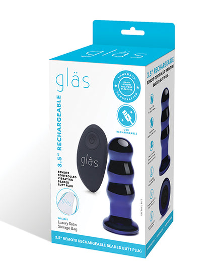 Glas 3.5" Rechargeable Vibrating Beaded Butt Plug - Blue - Empower Pleasure