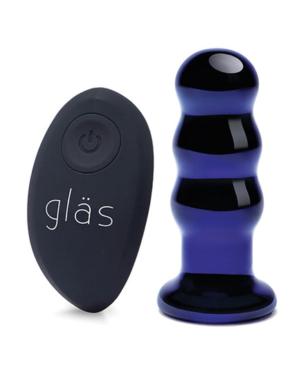 Glas 3.5" Rechargeable Vibrating Beaded Butt Plug - Blue - Empower Pleasure