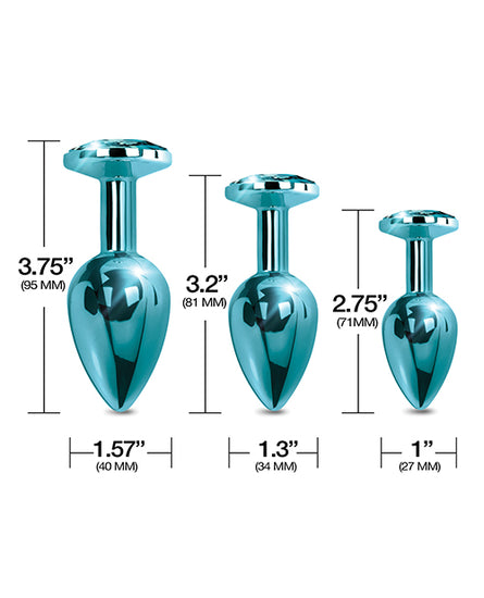 Nixie Metal Butt Plug Trainer Set w/Inlaid Jewel - Blue Metallic Nixie Metal Butt Plug Trainer Set w/Inlaid Jewel - Blue Metallic