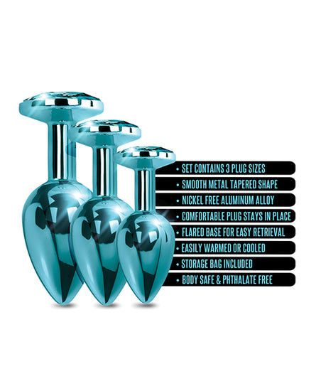 Nixie Metal Butt Plug Trainer Set w/Inlaid Jewel - Blue Metallic Nixie Metal Butt Plug Trainer Set w/Inlaid Jewel - Blue Metallic