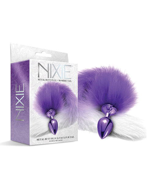 Nixie Metal Butt Plug w/Faux Fur Tail - Purple Metallic - Empower Pleasure