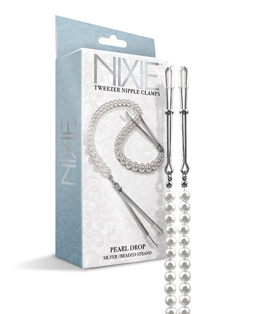 Nixie Pearl Drop Tweezer Nipple Clamps - Silver - Empower Pleasure