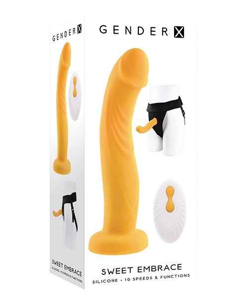 Gender X Sweet Embrace Dual Motor Strap On Vibe w/Harness - Yellow - Empower Pleasure