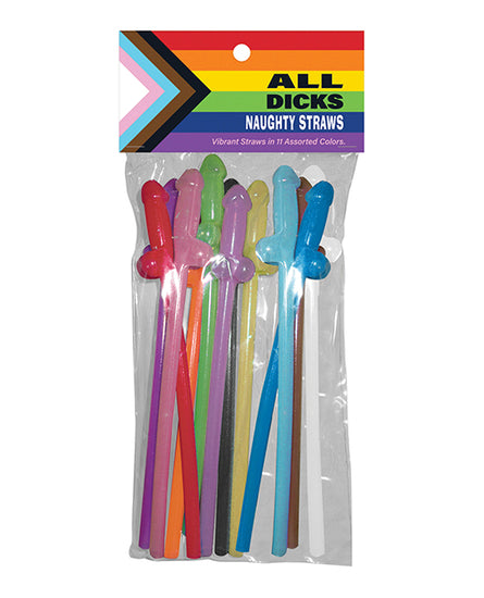 All Dicks Naughty Straws - Assorted Colors - Pack of 11 - Empower Pleasure