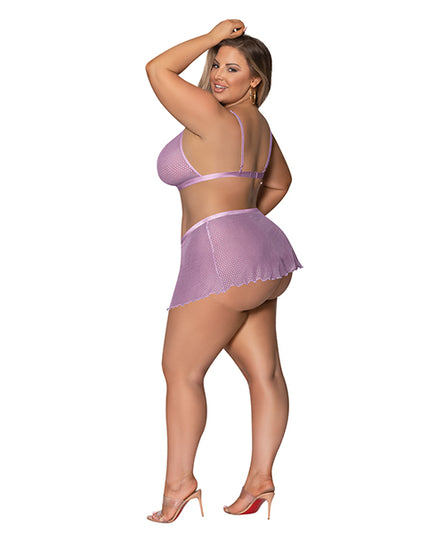 Girl Next Door Strappy Bralette w/Flirty Thong Skirt Lilac 2XL - Empower Pleasure