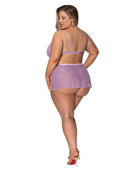 Girl Next Door Strappy Bralette w/Flirty Thong Skirt Lilac 2XL - Empower Pleasure