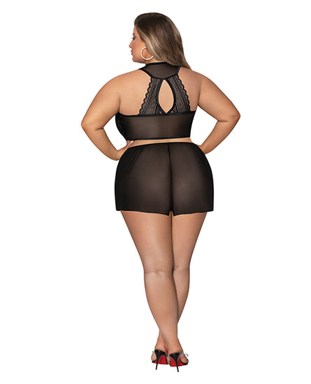 Modern Romance Tie Front Halter & Tap Pant Black 2X - Empower Pleasure