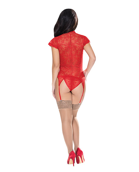 Ooh La Lace Cap Sleeve Basque & Tanga Panty Red L/XL - Empower Pleasure