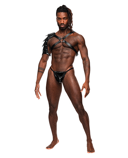 Aquarius PU Leather Chest Harness w/ Half Sleeve Black O/S