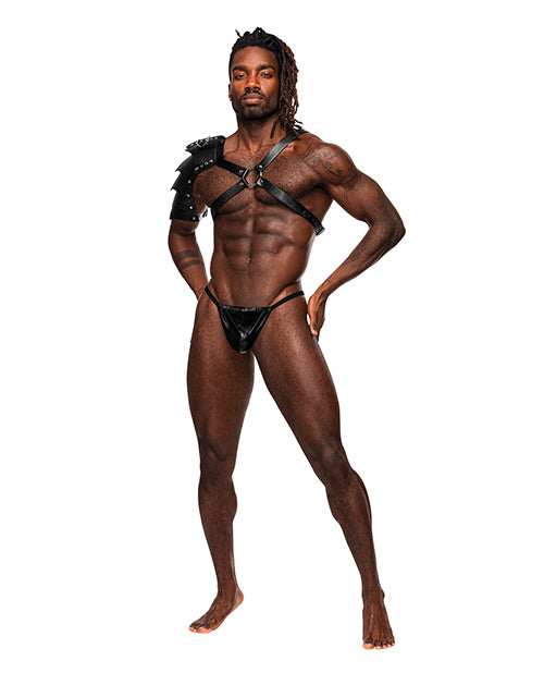 Aquarius PU Leather Chest Harness w/ Half Sleeve Black O/S