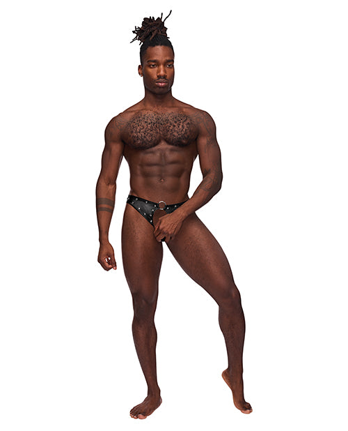 Fetish Cyclops Nylon Spandex Pouchless Jock Strap Black S/M - Empower Pleasure