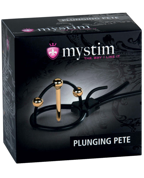 Mystim Plunging Pete w/Corona Strap & Urethral Sound - Black/Gold - Empower Pleasure