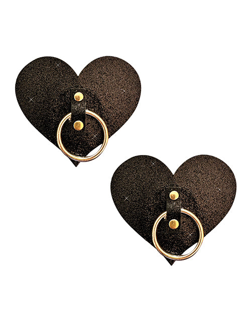 Neva Nude After Midnight Glitter Hoop Heart Pasties - Black O/S - Empower Pleasure