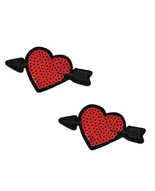 Neva Nude Sequin Arrow Heart Pasties (2 Wears) - Red O/S - Empower Pleasure