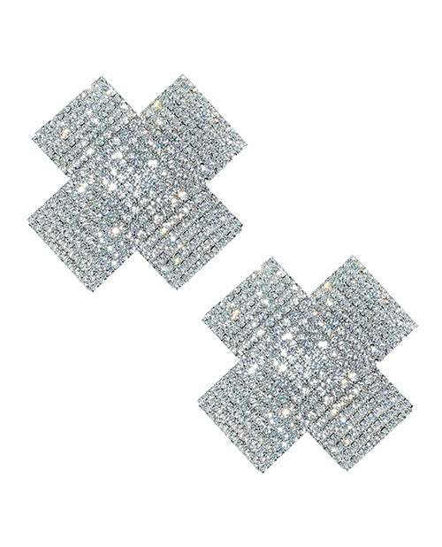 Neva Nude Cross Crystal Jewel Reusable Silicone Nipple Pasties - Clear O/S - Empower Pleasure