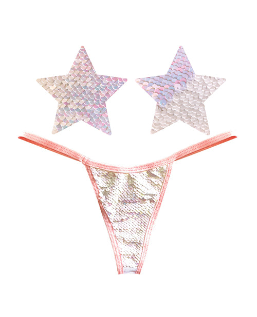 Neva Nude Naughty Knix Princess Bride Flip Sequin G-String & Pasties - Pink/White O/S - Empower Pleasure