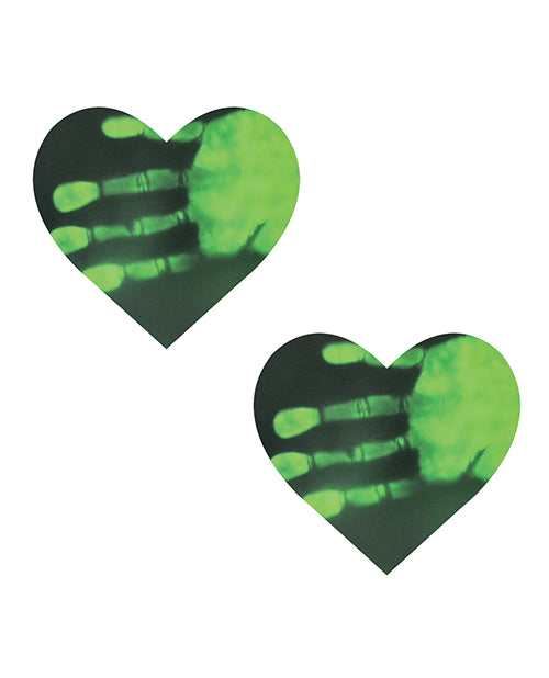 Neva Nude Temperature Reactive Heart Pasties - Neon Green - Empower Pleasure