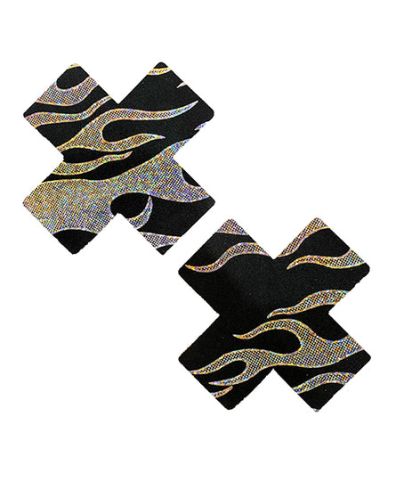 Neva Nude Robo Meltdown Holographic X Factor Pasties - Black/Silver O/S - Empower Pleasure