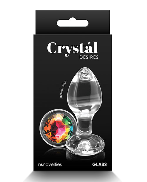 Crystal Desires Glass Round Gem Butt Plug Medium - Rainbow - Empower Pleasure