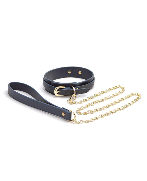 Bondage Couture Vinyl Collar and Leash - Blue - Empower Pleasure