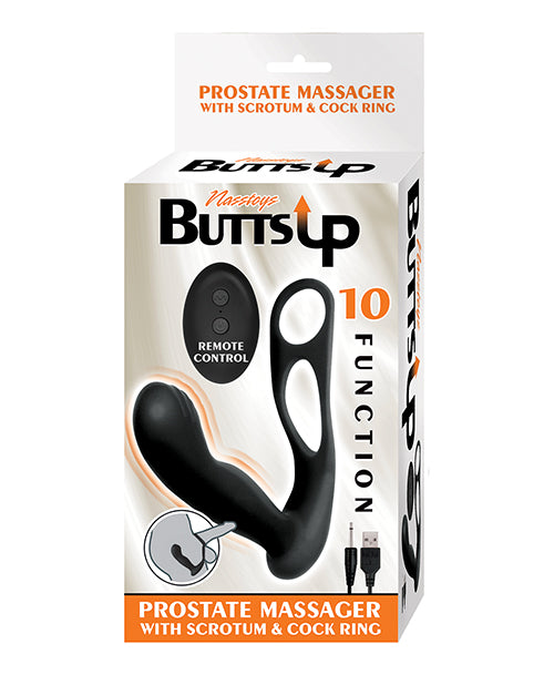 Butts Up Prostate Massager with Scrotum & Cockring - Black - Empower Pleasure