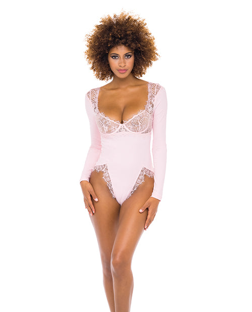 Maria Ribbed Knit & Lace Teddy Crystal Rose LG - Empower Pleasure