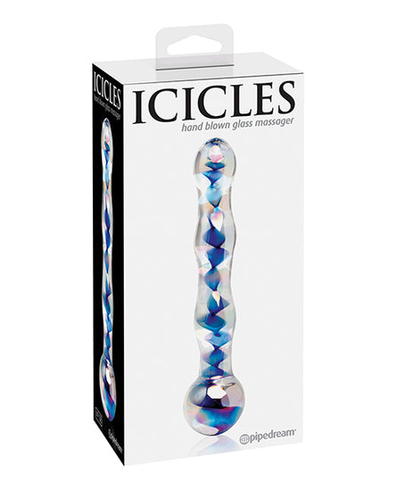 Icicles No. 8 Hand Blown Glass Massager - Clear w/Inside Blue Swirls - Empower Pleasure