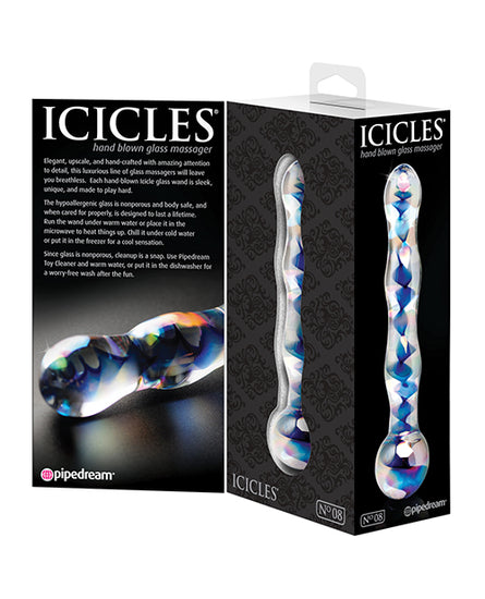Icicles No. 8 Hand Blown Glass Massager - Clear w/Inside Blue Swirls - Empower Pleasure