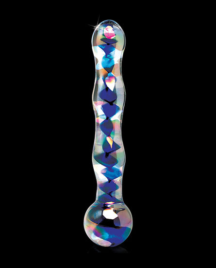 Icicles No. 8 Hand Blown Glass Massager - Clear w/Inside Blue Swirls - Empower Pleasure