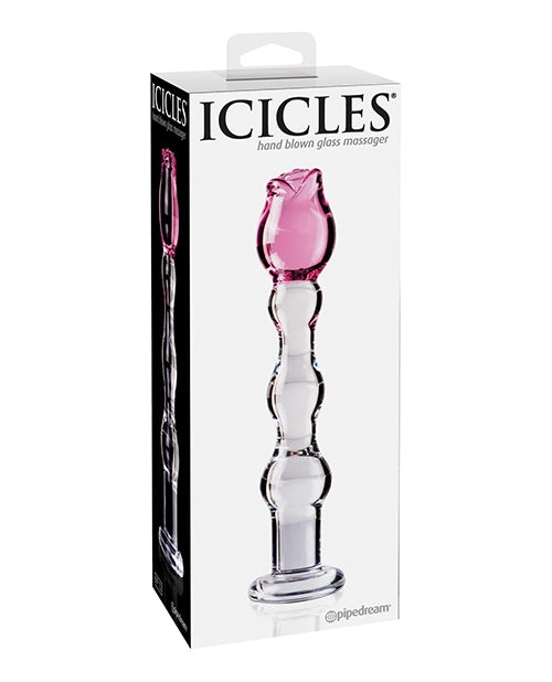 Icicles No. 12 Hand Blown Glass Massager - Clear with Rose Tip - Empower Pleasure