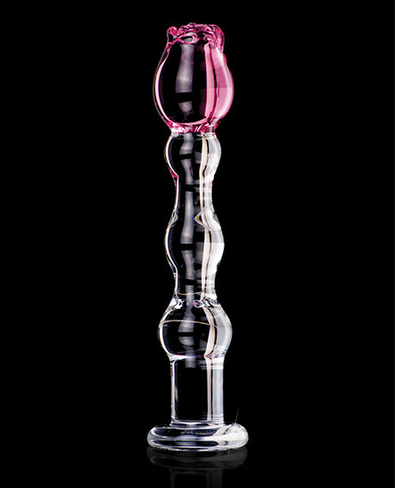 Icicles No. 12 Hand Blown Glass Massager - Clear with Rose Tip - Empower Pleasure