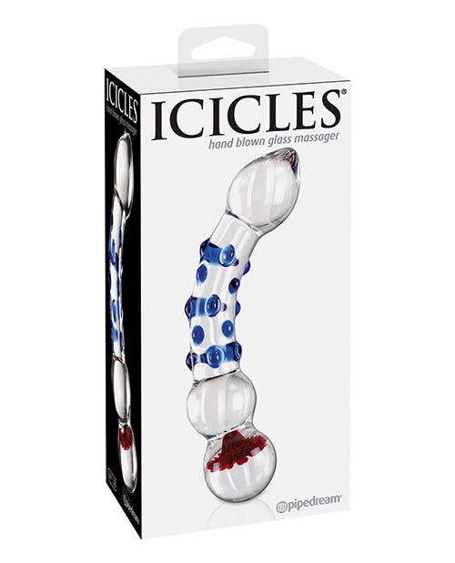 Icicles No. 18 Hand Blown Glass Massager - Clear with Blue Knobs - Empower Pleasure