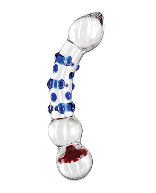 Icicles No. 18 Hand Blown Glass Massager - Clear with Blue Knobs - Empower Pleasure