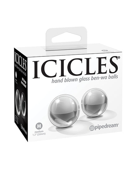 Icicles No. 42 Hand Blown Glass Medium Ben Wa Balls - Clear - Empower Pleasure
