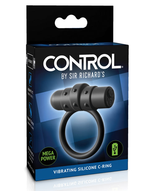 Sir Richards Control Vibrating Silicone C-Ring - Black - Empower Pleasure