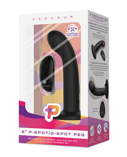 Pegasus 6" Rechargeable P-Spot G-Spot Peg w/Adjustable Harness & Remote Set - Black - Empower Pleasure