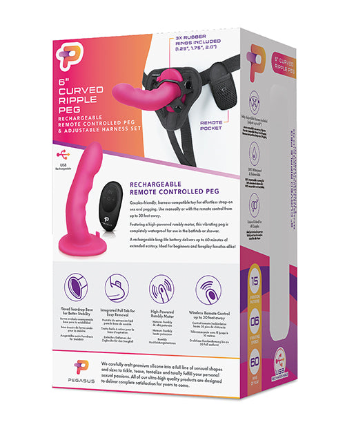 Pegasus 6" Rechargeable Ripple Peg w/Adjustable Harness & Remote - Pink - Empower Pleasure