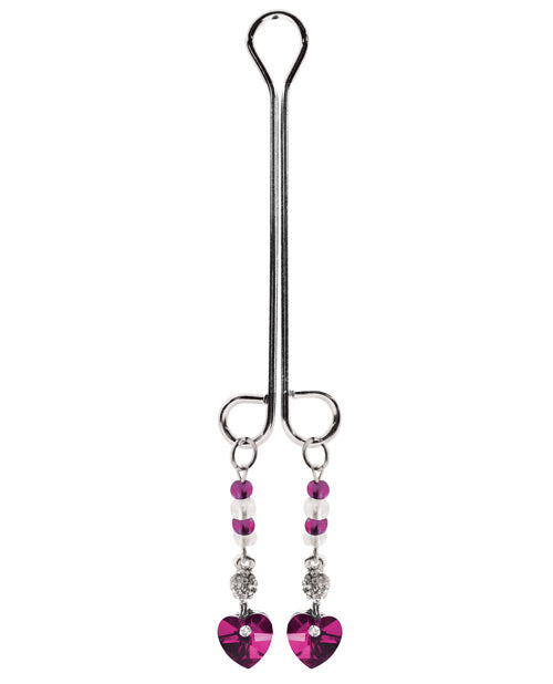 Bijoux de Nip Clit Clamp Double Loop with Heart Charm & Fuchsia Beads