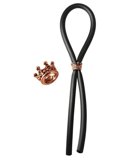 Bolo Silicone Lasso w/ Rose Gold Crown Slider Ring - Black - Empower Pleasure