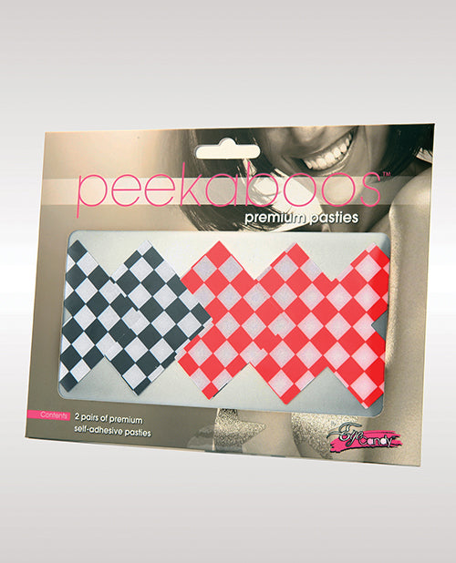 Peekaboos Off the Wall Checkered Pasties - 2 Pairs 1 Black/1 Red - Empower Pleasure