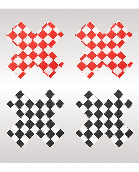 Peekaboos Off the Wall Checkered Pasties - 2 Pairs 1 Black/1 Red - Empower Pleasure