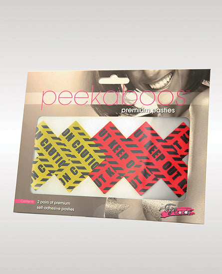 Peekaboos Caution X Pasties - 2 Pairs 1 Red/1 Yellow - Empower Pleasure