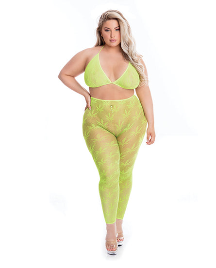 Pink Lipstick All About Leaf Bra & Leggings Green QN - Empower Pleasure