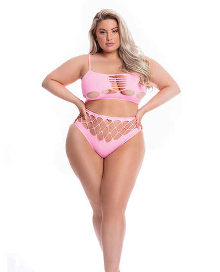 Pink Lipstick Neon Dreams Bra & High Waist Thong Pink QN - Empower Pleasure