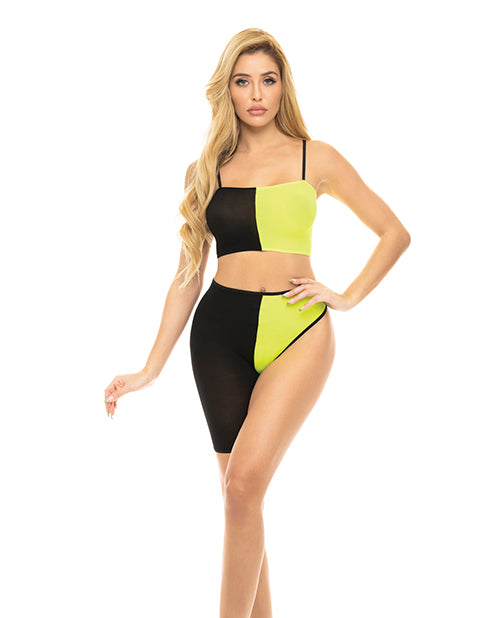 Pink Lipstick Block You Out Bandeau & Bottom Black/Yellow O/S - Empower Pleasure