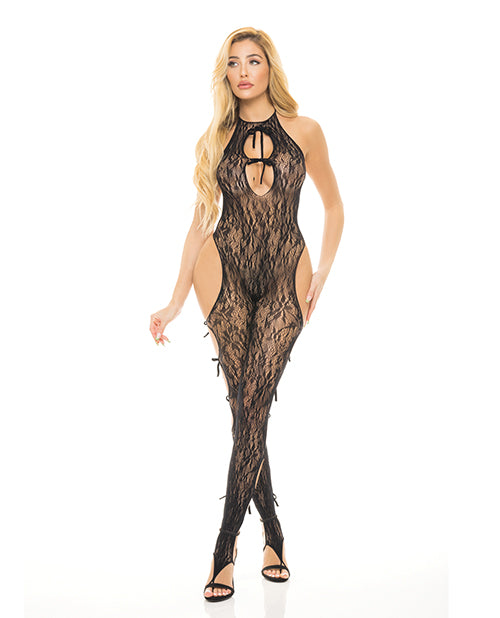 Pink Lipstick Love Me Harder Bodystocking Black O/S - Empower Pleasure